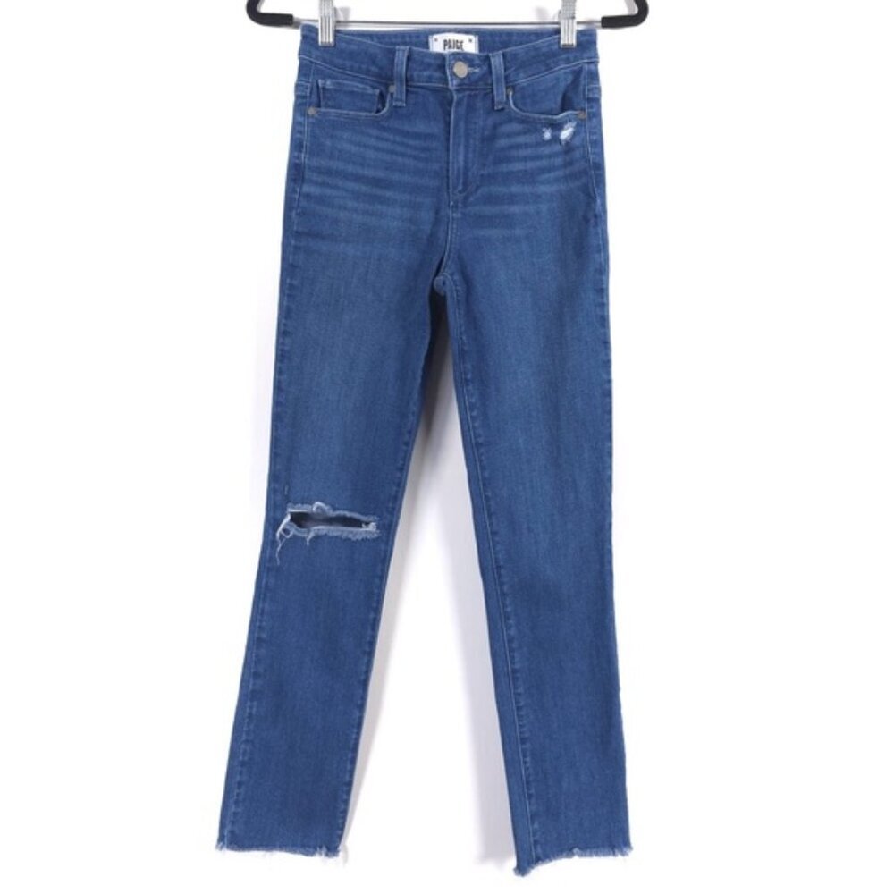 PAIGE HOXTON SLIM Distressed Raw Hem Jeans Stretch Size 25